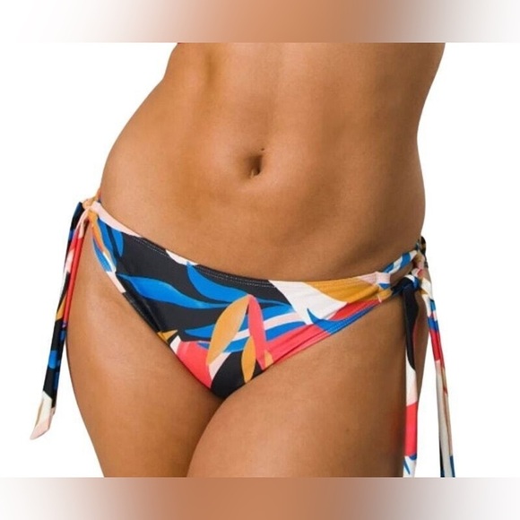 prAna Women's Large Atalia Adjustable Side Tie Mid Rise Swimwear Bottom Tropics - Picture 2 of 10